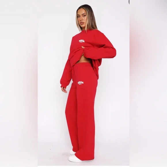 White Fox Capsule 9 Rodeo Crew Wide Leg Sweatpants Red Size SM - Picture 2 of 14